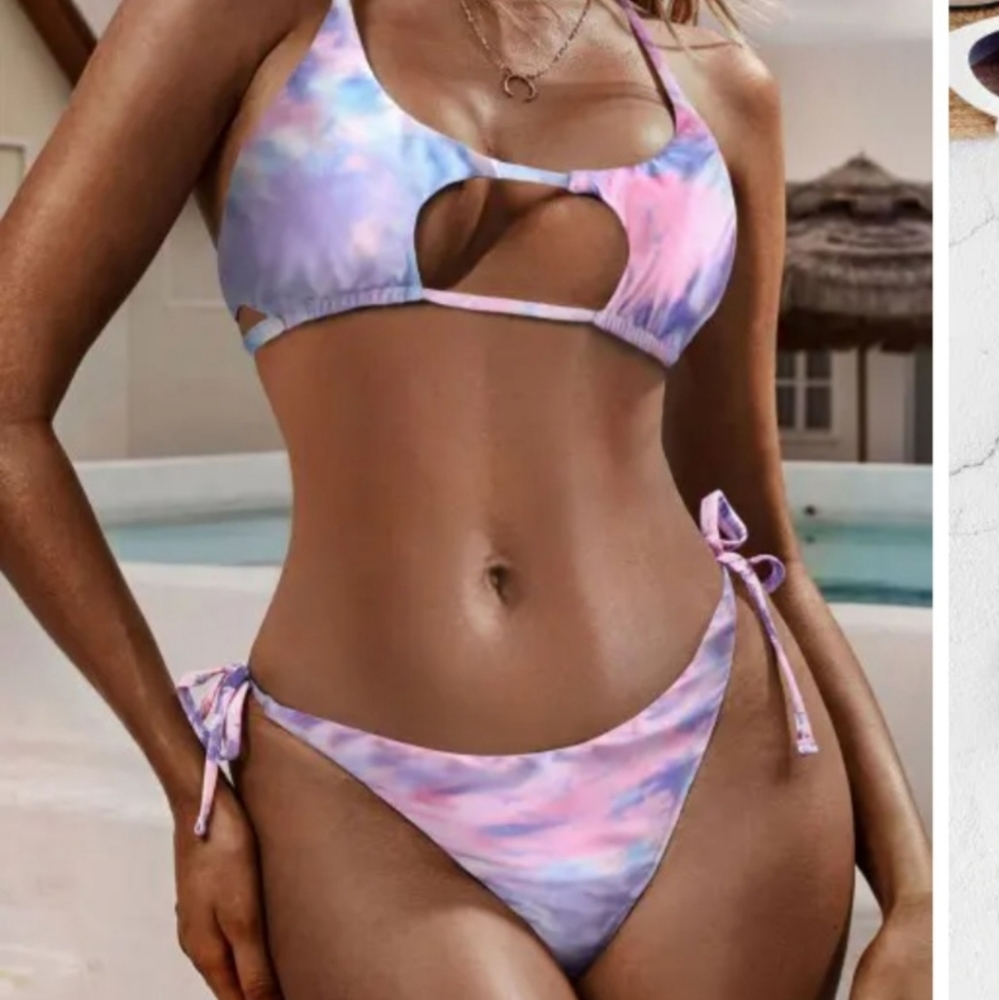 Tie Dye Crisscross Cutout Bikini Swimsuit